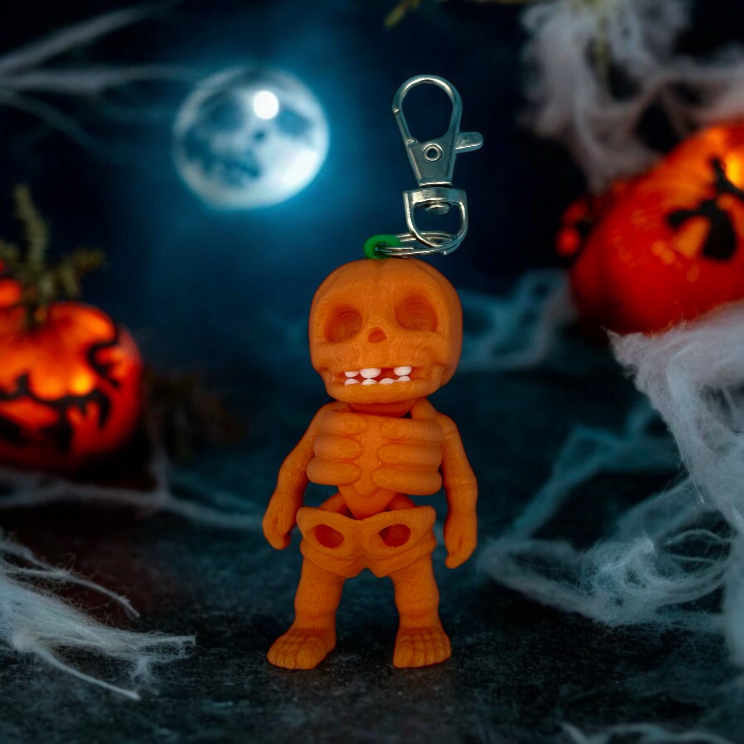 Tiny Skeleton Pumpkin Bag Charm