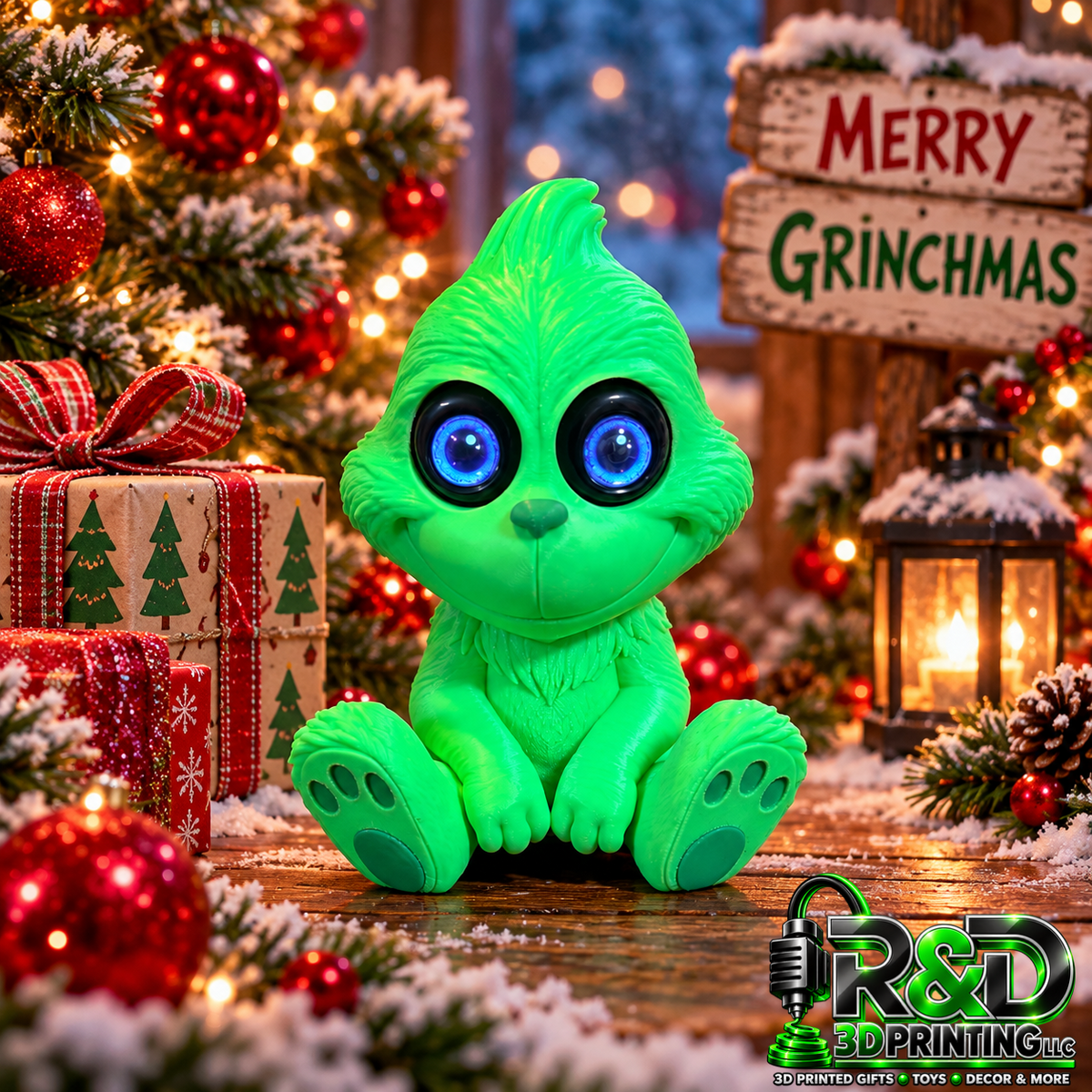 Baby Grinch with electronic eyes